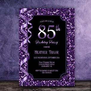 Invitación Fiesta de cumpleaños número 85 de Purple Sequins