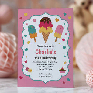Invitación Fiesta de Cumpleaños número 8 de Cute Girls Ice Cr
