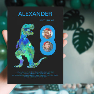 Invitación Fiesta de cumpleaños número 8 de Dinosaurio Foto p