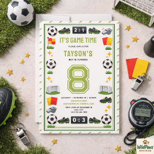 Invitación Fiesta de cumpleaños número 8 de fútbol para niños