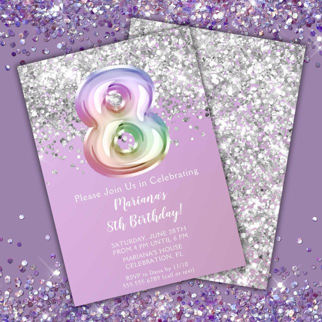 Invitación Fiesta de cumpleaños número 8 de Rainbow Sparkle G (Subido por el creador)