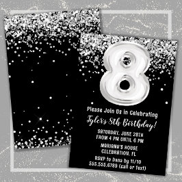 Invitación Fiesta de cumpleaños número 8 en blanco y negro