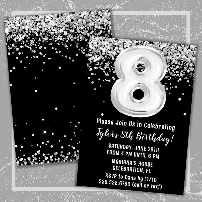 Invitación Fiesta de cumpleaños número 8 en blanco y negro (Subido por el creador)