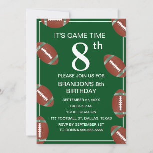 Invitación Fiesta de cumpleaños número 8 Fútbol Verde Deporte
