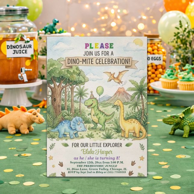 Invitación Fiesta de cumpleaños número 8 Volcán Dinosaurios A (Subido por el creador)