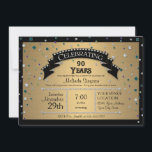 Invitación Fiesta de cumpleaños número 90 celebra Faux Jewel<br><div class="desc">¡Celebración de la fiesta de cumpleaños número 90!NOTA Se trata de una invitación impresa plana, no hay joyas, purpurinas o capas reales. PALETA DE COLOR: negro, dorado metalizado con el color rojo, violeta, verde azulado y blanco "confetti con joyas" RECOPILACIÓN DE DISEÑO: Celebra el cumpleaños de tu ser querido con...</div>