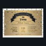 Invitación Fiesta de cumpleaños número 90 celebra Faux Jewel<br><div class="desc">¡Celebración de la fiesta de cumpleaños número 90!NOTA Se trata de una invitación impresa plana, no hay joyas, purpurinas o capas reales. PALETA DE COLOR: blanco, dorado y metalizado, con COLECCIÓN DE DISEÑO "confetti" rojo, violeta, verde azulado y blanco: Celebra el cumpleaños de tu ser querido con una invitación fiesta,...</div>