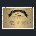 Invitación Fiesta de cumpleaños número 90 celebra Faux Jewel<br><div class="desc">¡Celebración de la fiesta de cumpleaños número 90!NOTA Se trata de una invitación impresa plana, no hay joyas, purpurinas o capas reales. PALETA DE COLOR: blanco, dorado y metalizado, con COLECCIÓN DE DISEÑO "confetti" rojo, violeta, verde azulado y blanco: Celebra el cumpleaños de tu ser querido con una invitación fiesta,...</div>
