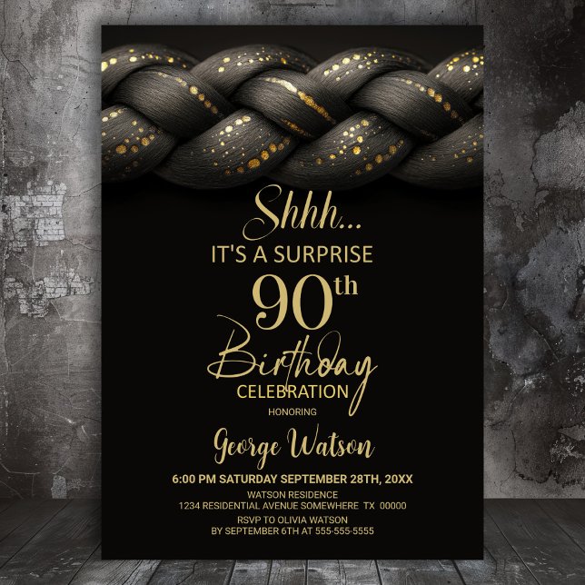 Invitación Fiesta de cumpleaños número 90 de Gray Gold Braid (Subido por el creador)