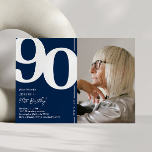 Invitación Fiesta de cumpleaños número 90 de la foto azul mar