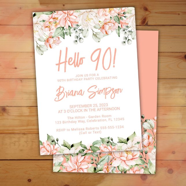 Invitación Fiesta de cumpleaños número 90 de Peach Blush Ivor (Subido por el creador)