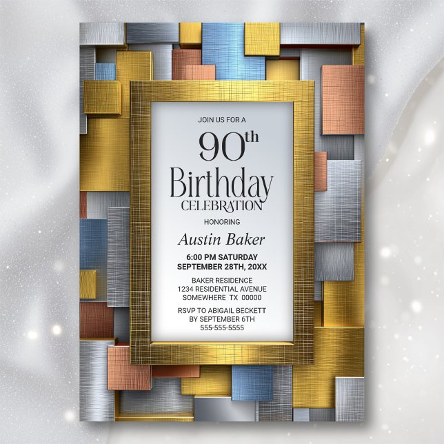 Invitación Fiesta de cumpleaños número 90 de Plata Dorada Mod (Subido por el creador)