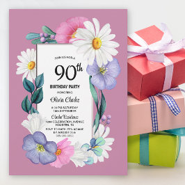 Invitación Fiesta de cumpleaños número 90 de Spring Floral