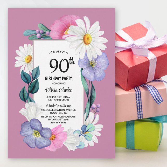 Invitación Fiesta de cumpleaños número 90 de Spring Floral (Subido por el creador)