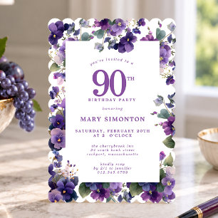 Invitación Fiesta de cumpleaños número 90 Flor Violeta Morada