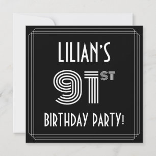 Invitación Fiesta de cumpleaños número 91: Estilo Art Deco co