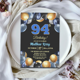 Invitación Fiesta de cumpleaños número 94 elegante azul plata