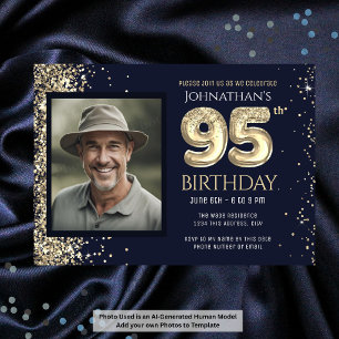 Invitación Fiesta de cumpleaños número 95 con brillo dorado F