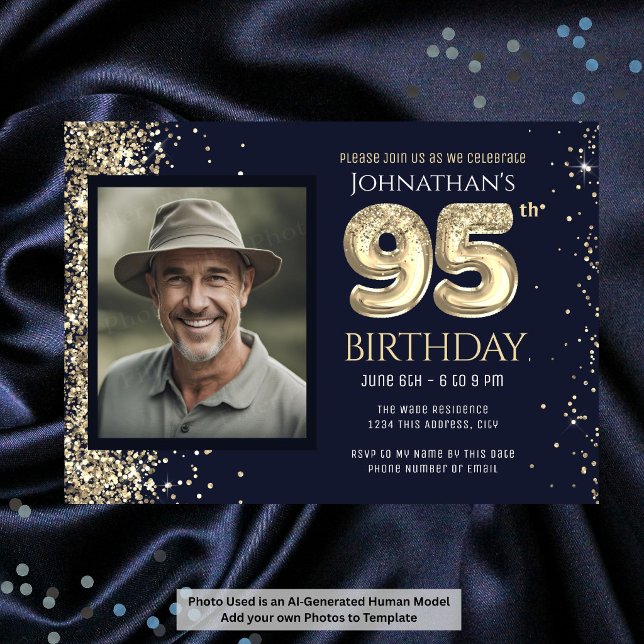 Invitación Fiesta de cumpleaños número 95 con brillo dorado F (Subido por el creador)