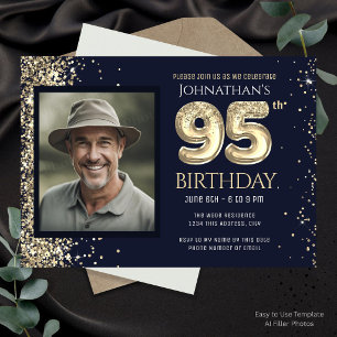 Invitación Fiesta de cumpleaños número 95 con brillo dorado F