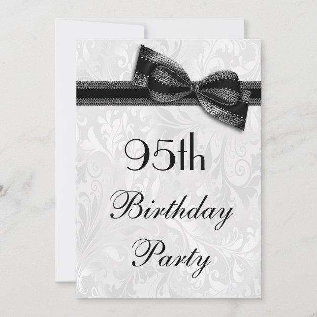Invitación Fiesta de cumpleaños número 95 con damasco y lazo  (Anverso)