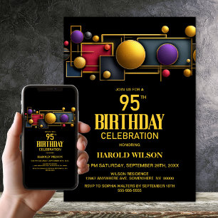 Invitación Fiesta de cumpleaños número 95 con diseños geométr