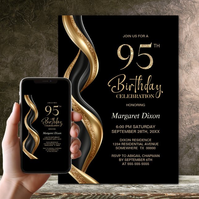 Invitación Fiesta de cumpleaños número 95 con estilo en negro (Subido por el creador)