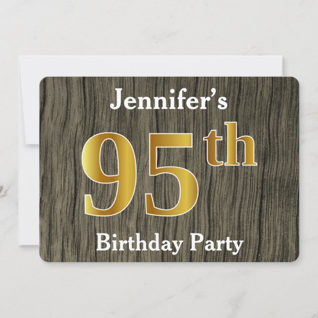 Invitación Fiesta de cumpleaños número 95 de Rustic, Faux Gol (Anverso)