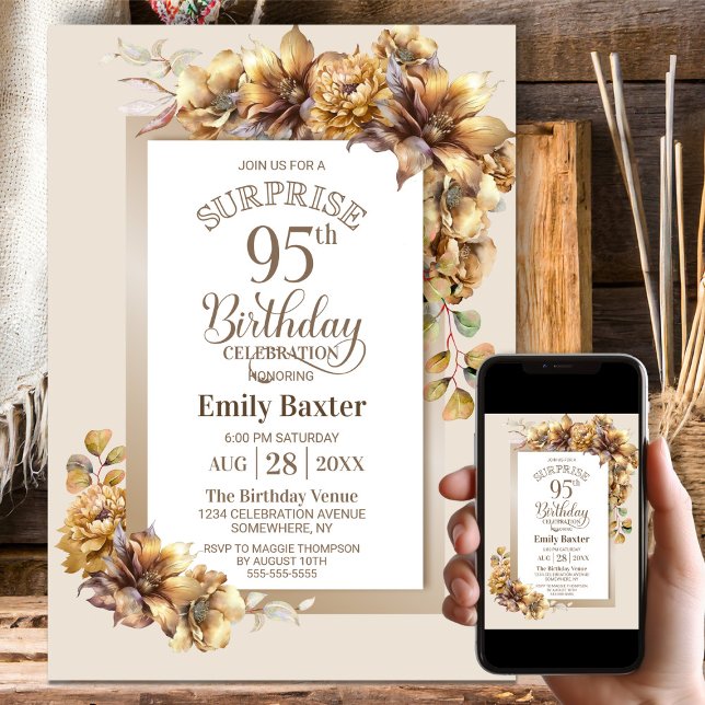 Invitación Fiesta de cumpleaños número 95 de Rustic Floral Su (Subido por el creador)