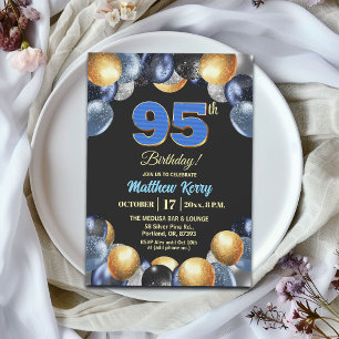Invitación Fiesta de Cumpleaños número 95 Elegante Azul Plate