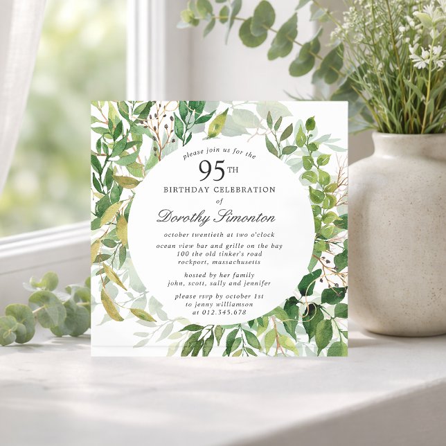 Invitación Fiesta de cumpleaños número 95 moderna botánica ve (Subido por el creador)