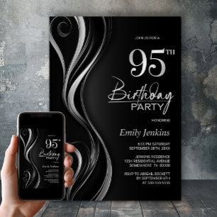 Invitación Fiesta de cumpleaños número 95 moderna en negro y