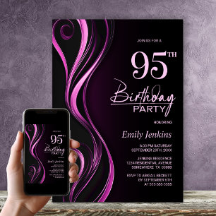 Invitación Fiesta de cumpleaños número 95 moderna en negro y 