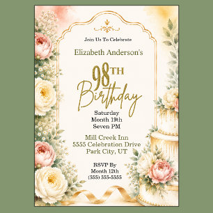 Invitación Fiesta de cumpleaños número 98 de hermosa peonía
