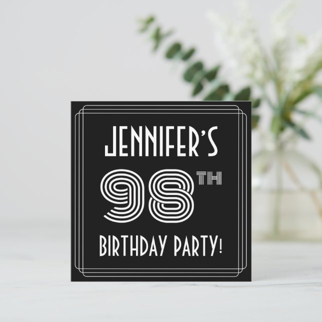 Invitación Fiesta de Cumpleaños número 98: Estilo Art Deco co (Anverso de pie)