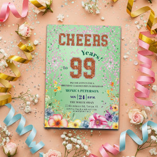 Invitación Fiesta de cumpleaños número 99 con brillo de esmer