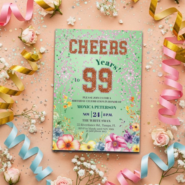 Invitación Fiesta de cumpleaños número 99 con brillo de esmer (Subido por el creador)