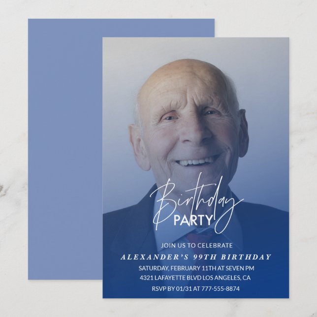 Invitación Fiesta de cumpleaños número 99 de hombres de azul  (Anverso / Reverso)