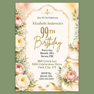 Invitación Fiesta de cumpleaños número 99 de Peonía Hermosa