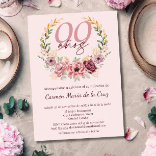 Invitación Fiesta de Cumpleaños número 99 Floral Elegante Ros