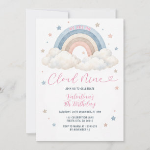Invitación Fiesta de cumpleaños número 9 Boho Cloud Nine Past