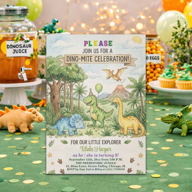 Invitación Fiesta de cumpleaños número 9 de dinosaurios acuar (Subido por el creador)