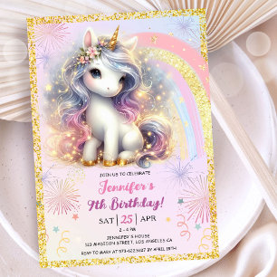 Invitación Fiesta de cumpleaños número 9 de niña unicornio ro