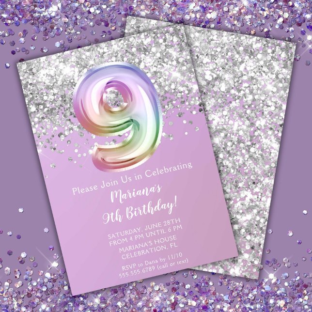 Invitación Fiesta de cumpleaños número 9 de Rainbow Sparkle G (Subido por el creador)