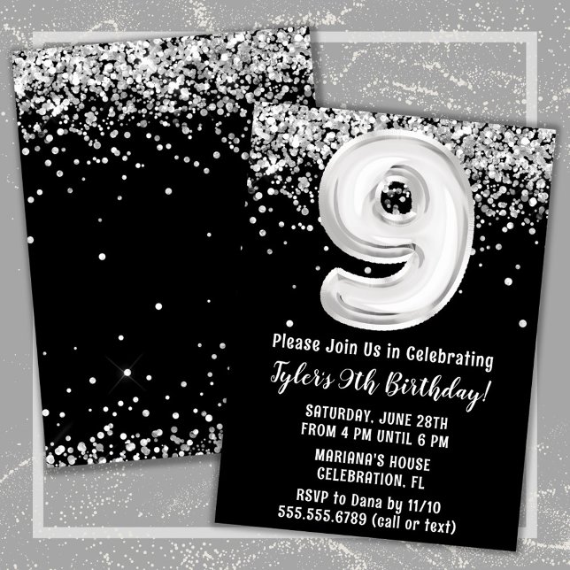 Invitación Fiesta de cumpleaños número 9 en blanco y negro (Subido por el creador)