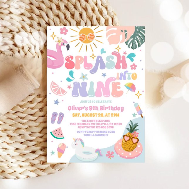 Invitación Fiesta de Cumpleaños Número 9 en la Piscina de Ver (Subido por el creador)
