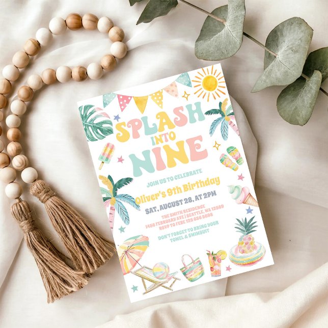 Invitación Fiesta de Cumpleaños Número 9 en la Playa Verano (Subido por el creador)