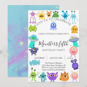 Invitación Fiesta de cumpleaños número cinco de Monstruo