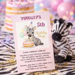 Invitación Fiesta de cumpleaños número cinco de niña cebra sa
