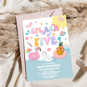 Invitación Fiesta de Cumpleaños Número Cinco en la Piscina de